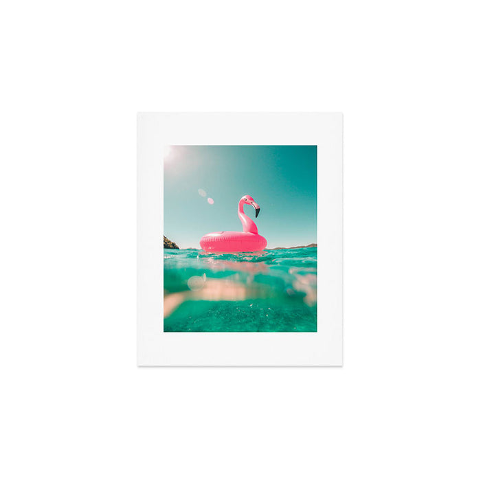 Tropical Summer Ocean, Pink Flamingo Pool Float Art Print Gallery Image 1