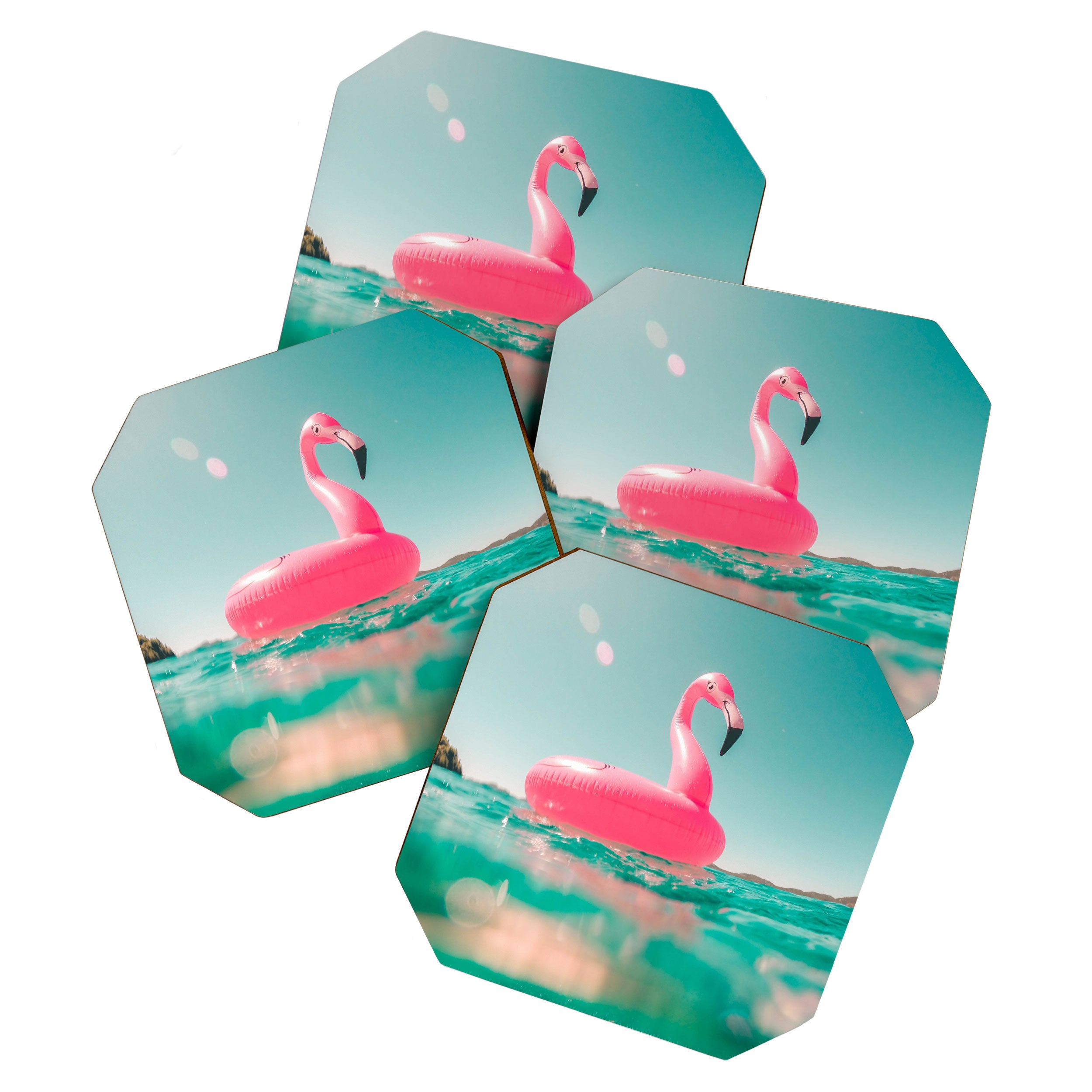 Tropical Summer Ocean, Pink Flamingo Pool Float Coaster Gallery Image 1