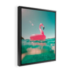 Tropical Summer Ocean, Pink Flamingo Pool Float Framed Canvas Print Gallery Image 2