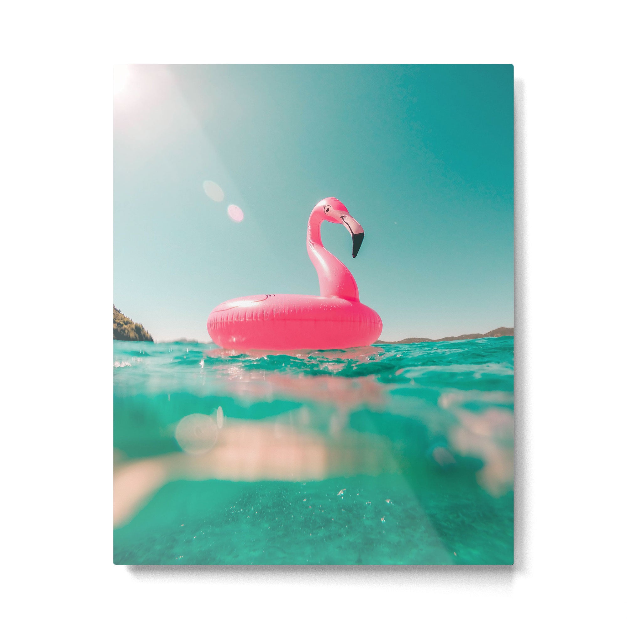Tropical Summer Ocean, Pink Flamingo Pool Float Metal Print Gallery Image 4