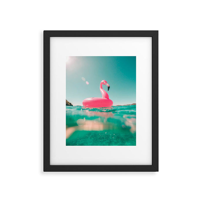 Tropical Summer Ocean, Pink Flamingo Pool Float Framed Art Print Gallery Image 1