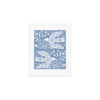 Doves and Flowers Bird Art White on Blue Art Print Gallery Image 1