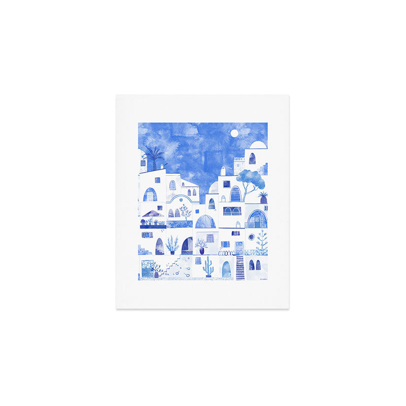 Santorini Greek Island Mediterranean Watercolor Art Print Gallery Image 1