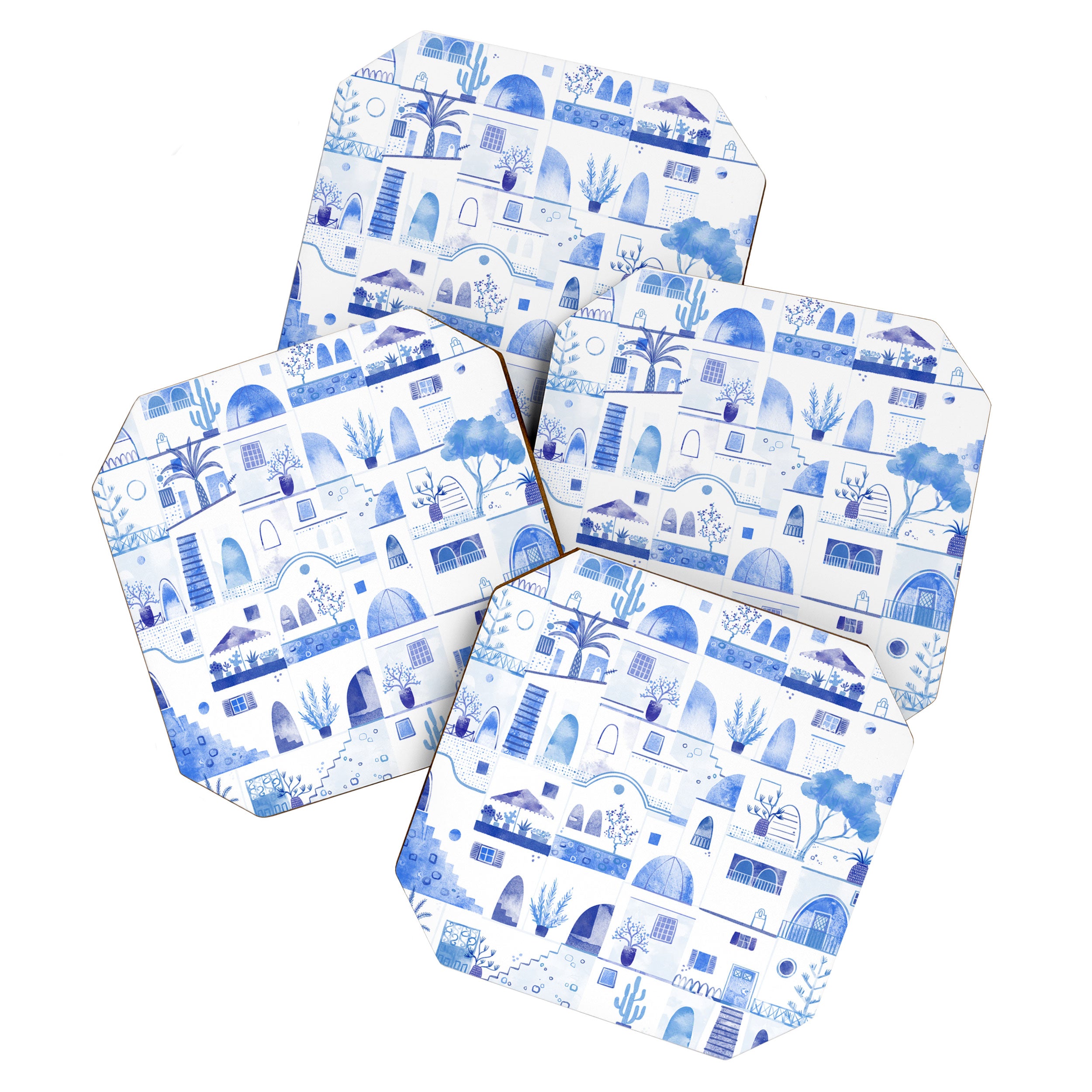 Santorini Greek Island Mediterranean Watercolor Coaster Gallery Image 1