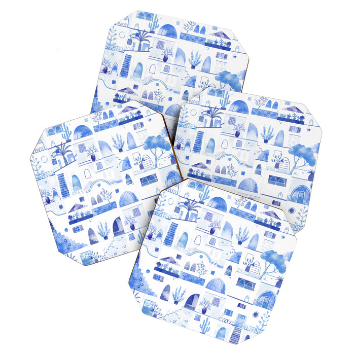 Santorini Greek Island Mediterranean Watercolor Coaster Gallery Image 1