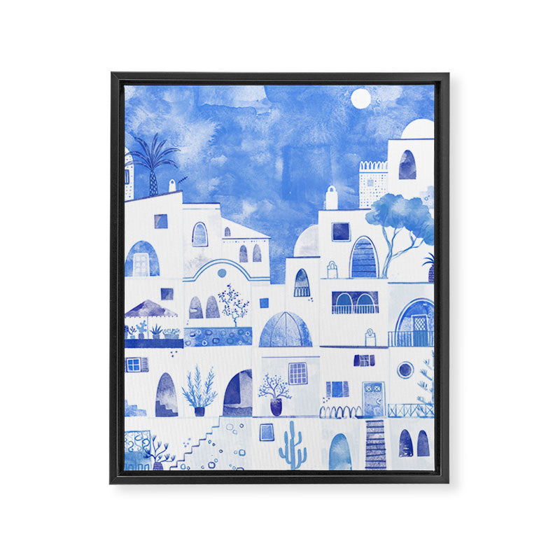 Santorini Greek Island Mediterranean Watercolor Framed Canvas Print Gallery Image 8
