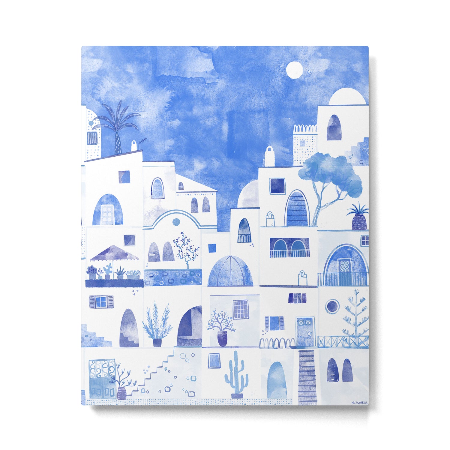 Santorini Greek Island Mediterranean Watercolor Metal Print Gallery Image 6