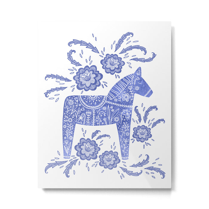 Swedish Dala Horse Blue Metal Print Gallery Image 1