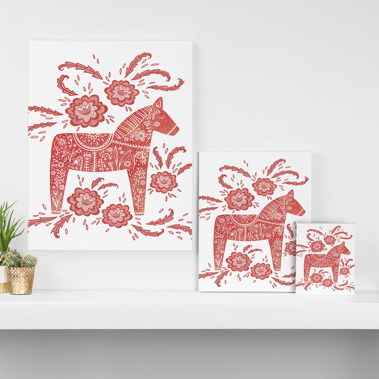Swedish Dala Horse Red Canvas Print Gallery Image 3