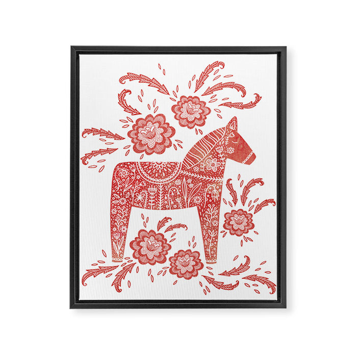 Swedish Dala Horse Red Framed Canvas Print Gallery Image 1