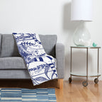 Folk Art Blue Bird Illustration Throw Blanket Gallery Image 2