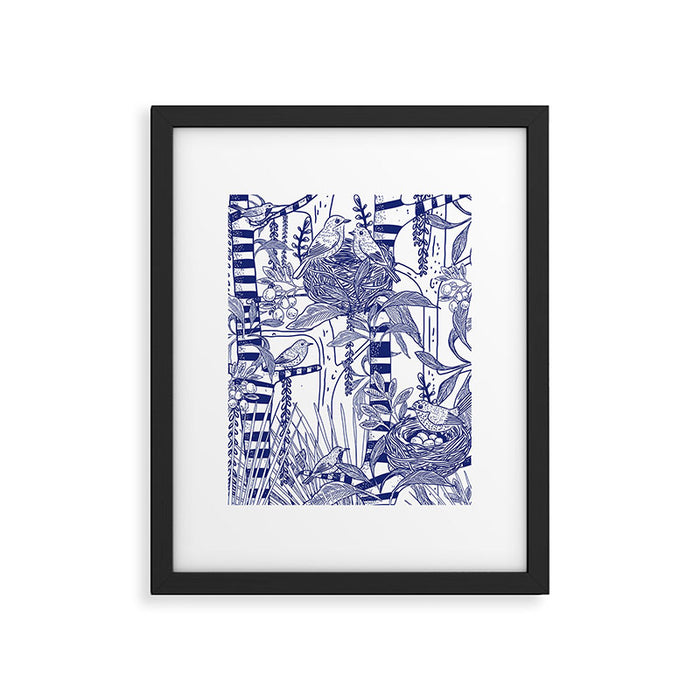 Folk Art Blue Bird Illustration Framed Art Print Gallery Image 1