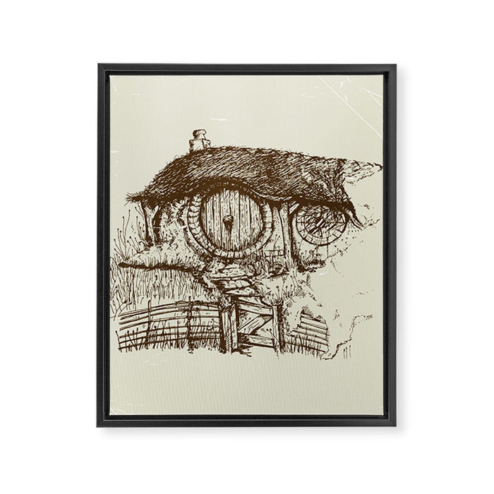 Hobbit house ink Framed Canvas Print Gallery Image 1