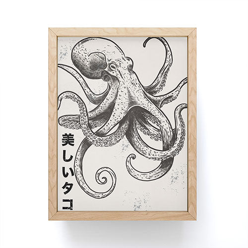 Vintage Octopus Illustration with Japanese Typography Mini Art Print Gallery Image 1