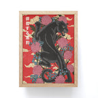Traditional Panther and Chrysanthemums Illustration Mini Art Print Gallery Image 1
