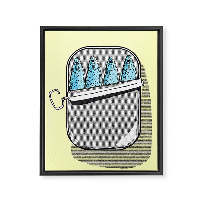 Pilchard fish in a tin Framed Canvas Print Gallery Image 1