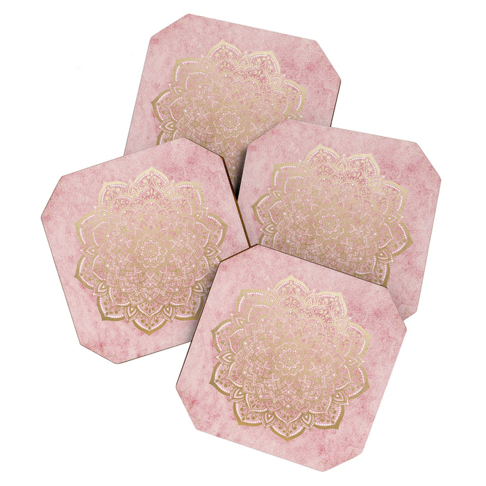 MOON DANCE MANDALA IN GOLD AND PINK Coaster Gallery Image 1