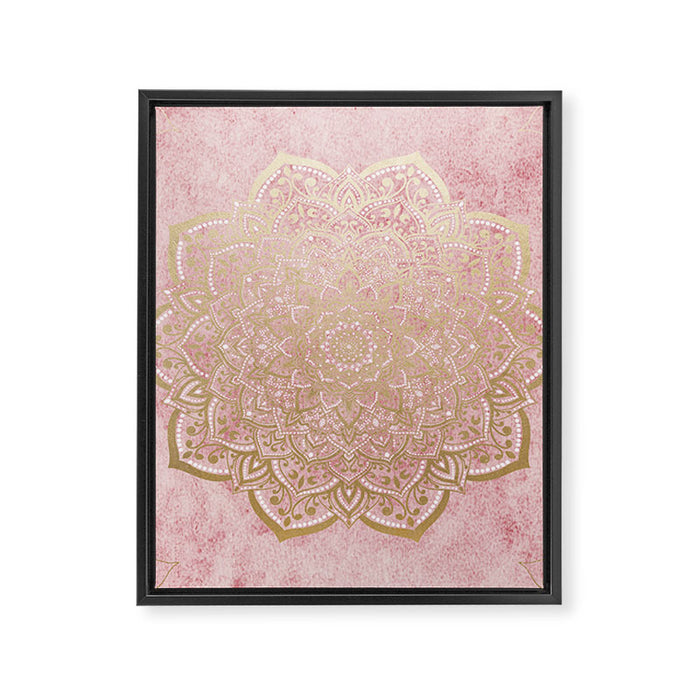 MOON DANCE MANDALA IN GOLD AND PINK Framed Canvas Print Gallery Image 1