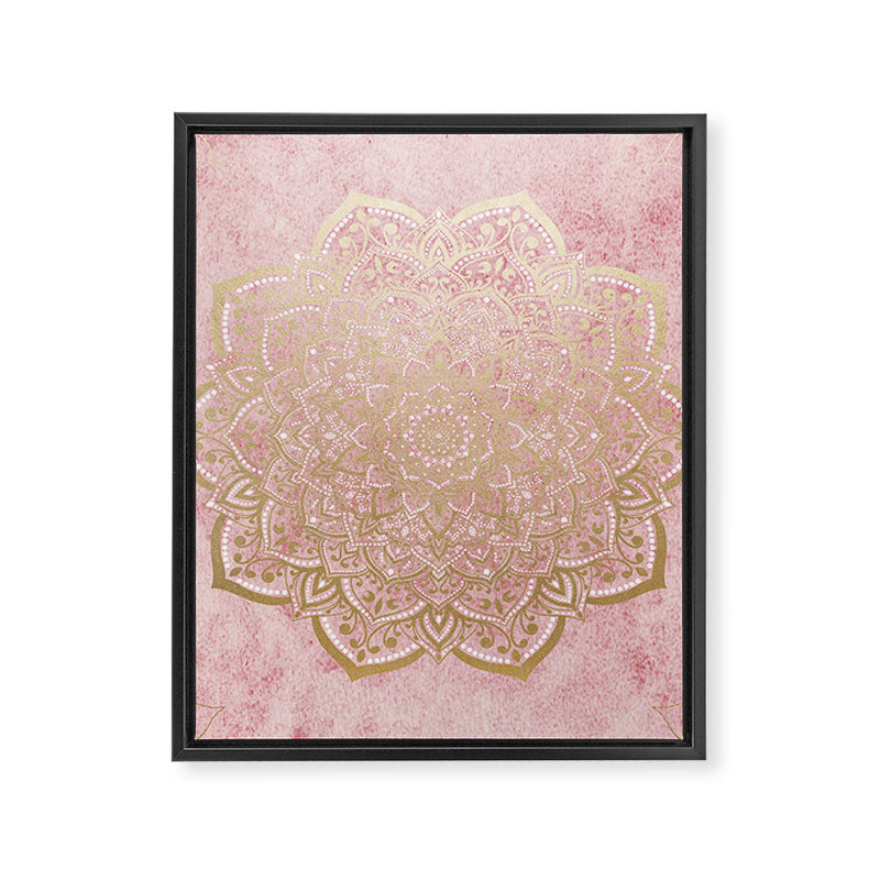 MOON DANCE MANDALA IN GOLD AND PINK Framed Canvas Print Gallery Image 8