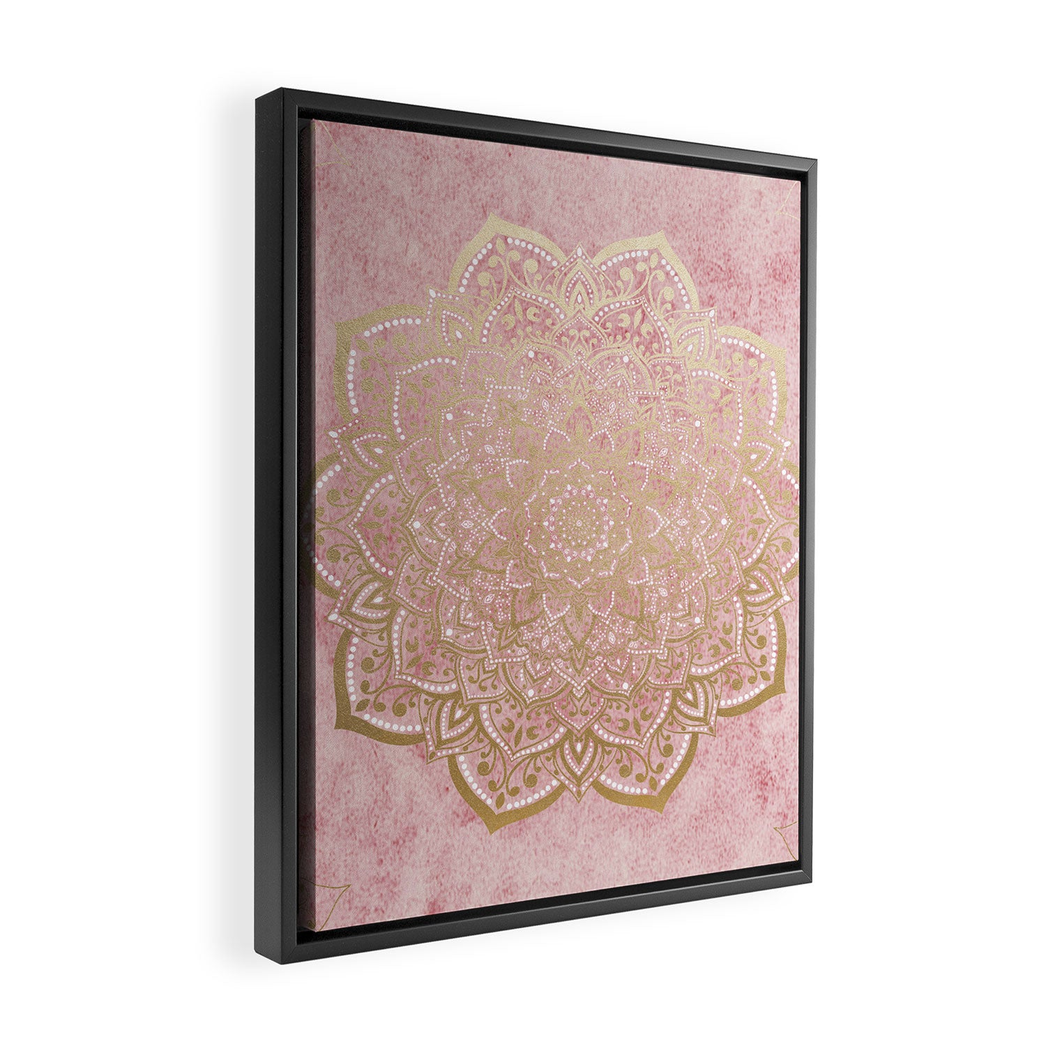 MOON DANCE MANDALA IN GOLD AND PINK Framed Canvas Print Gallery Image 2