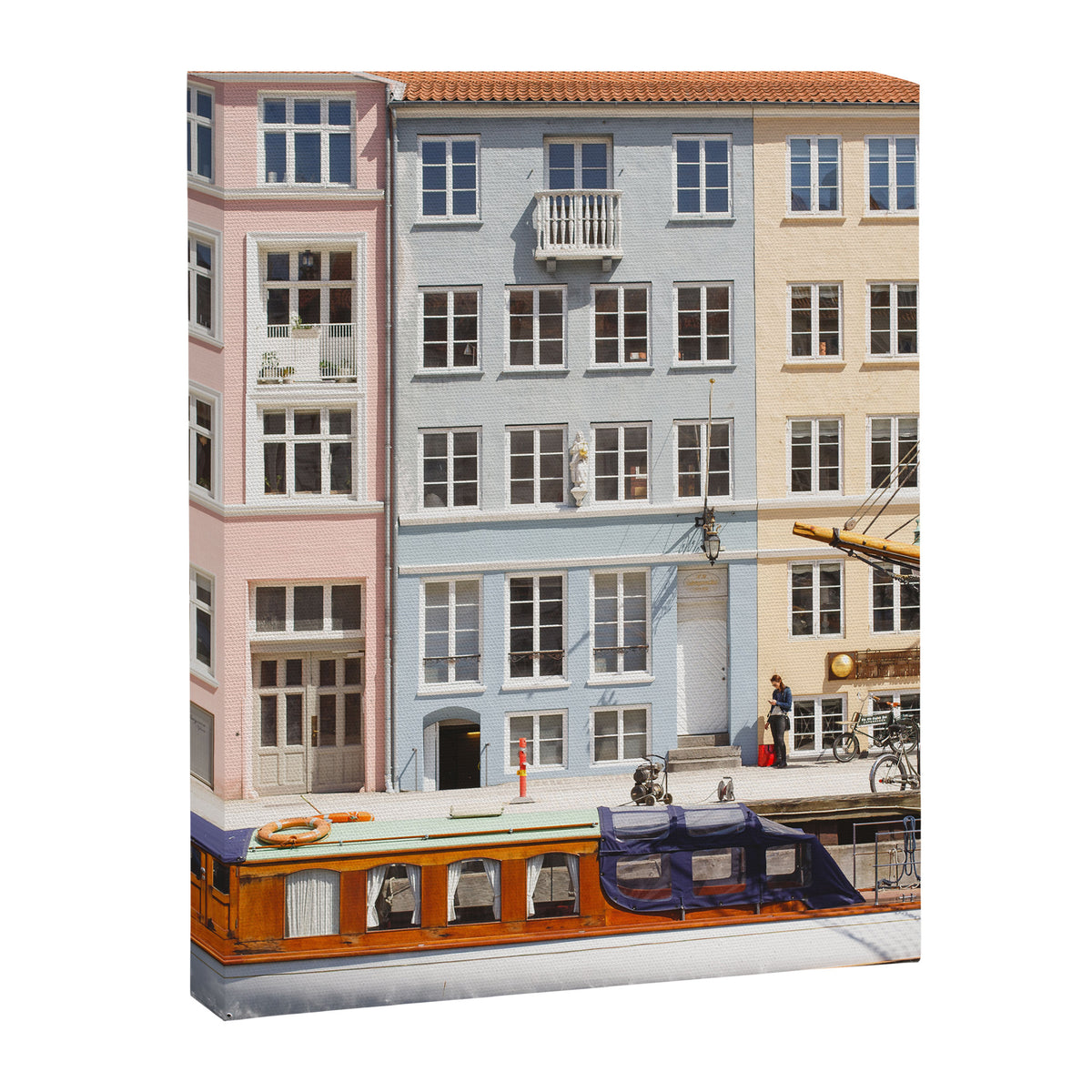 Copenhagen Pastel Nyhavn houses and boat | Scandi | Scandinavia Canvas Print Gallery Image 6
