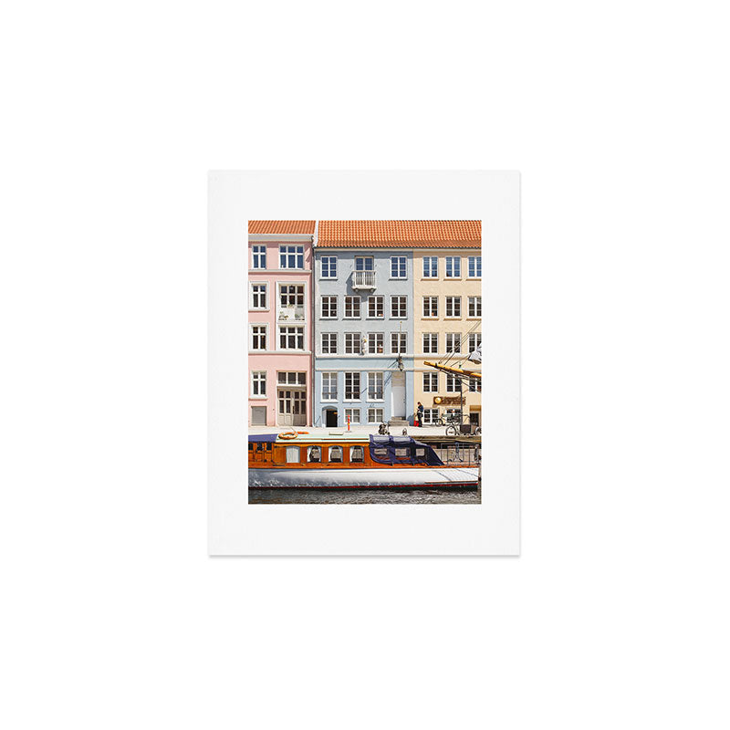 Copenhagen Pastel Nyhavn houses and boat | Scandi | Scandinavia Art Print Gallery Image 1