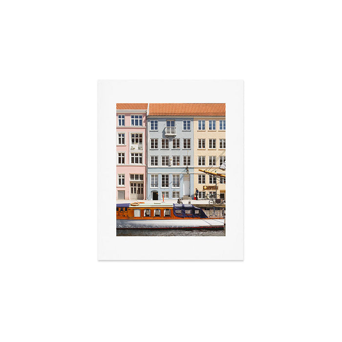 Copenhagen Pastel Nyhavn houses and boat | Scandi | Scandinavia Art Print Gallery Image 1