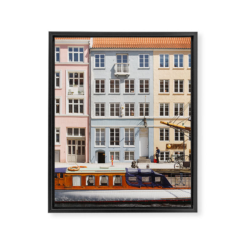 Copenhagen Pastel Nyhavn houses and boat | Scandi | Scandinavia Framed Canvas Print Gallery Image 6