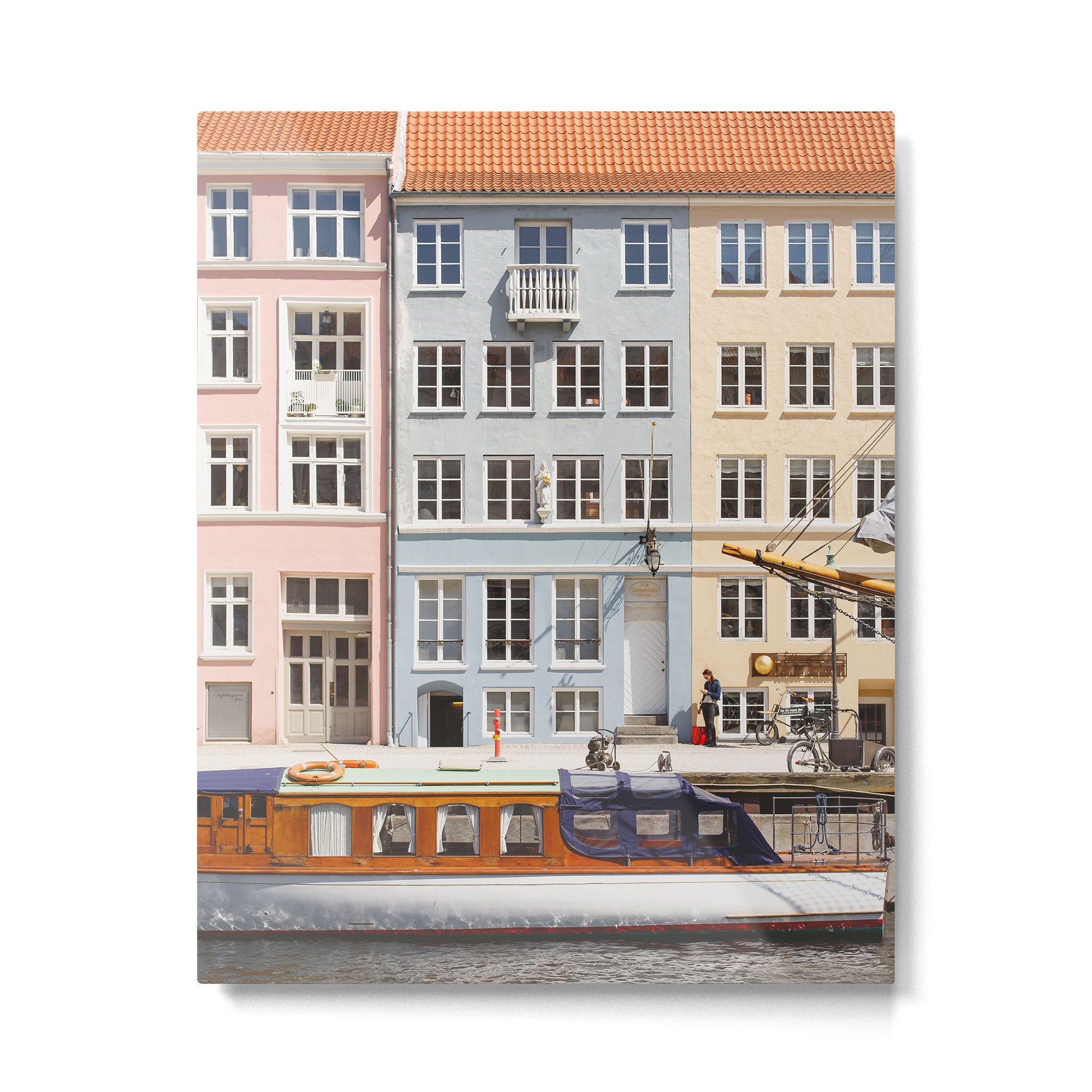 Copenhagen Pastel Nyhavn houses and boat | Scandi | Scandinavia Metal Print Gallery Image 4