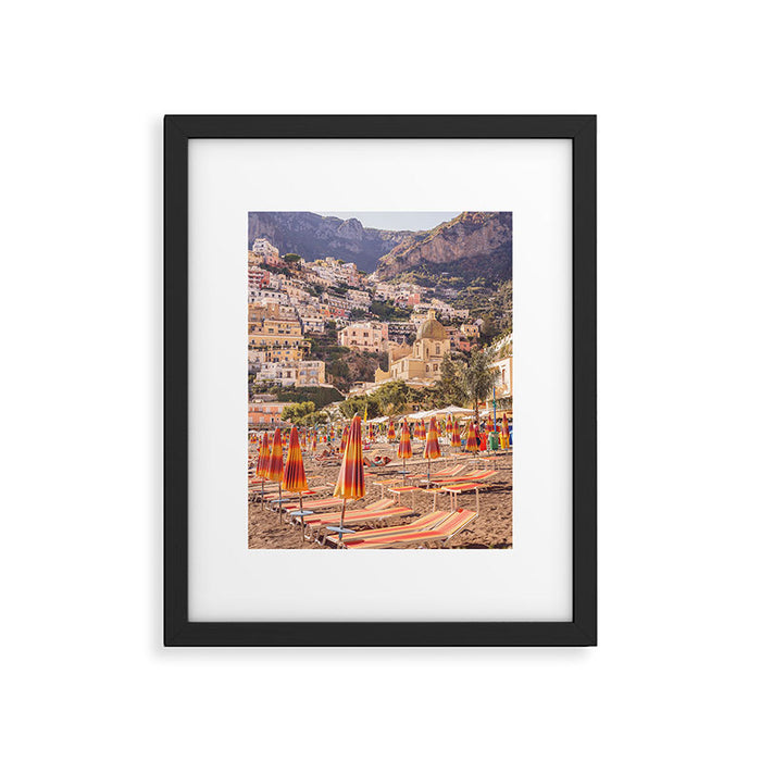 Positano from the beach | The buildings and the umbrellas | Amalfi | Italy | Travel photography Framed Art Print Gallery Image 1