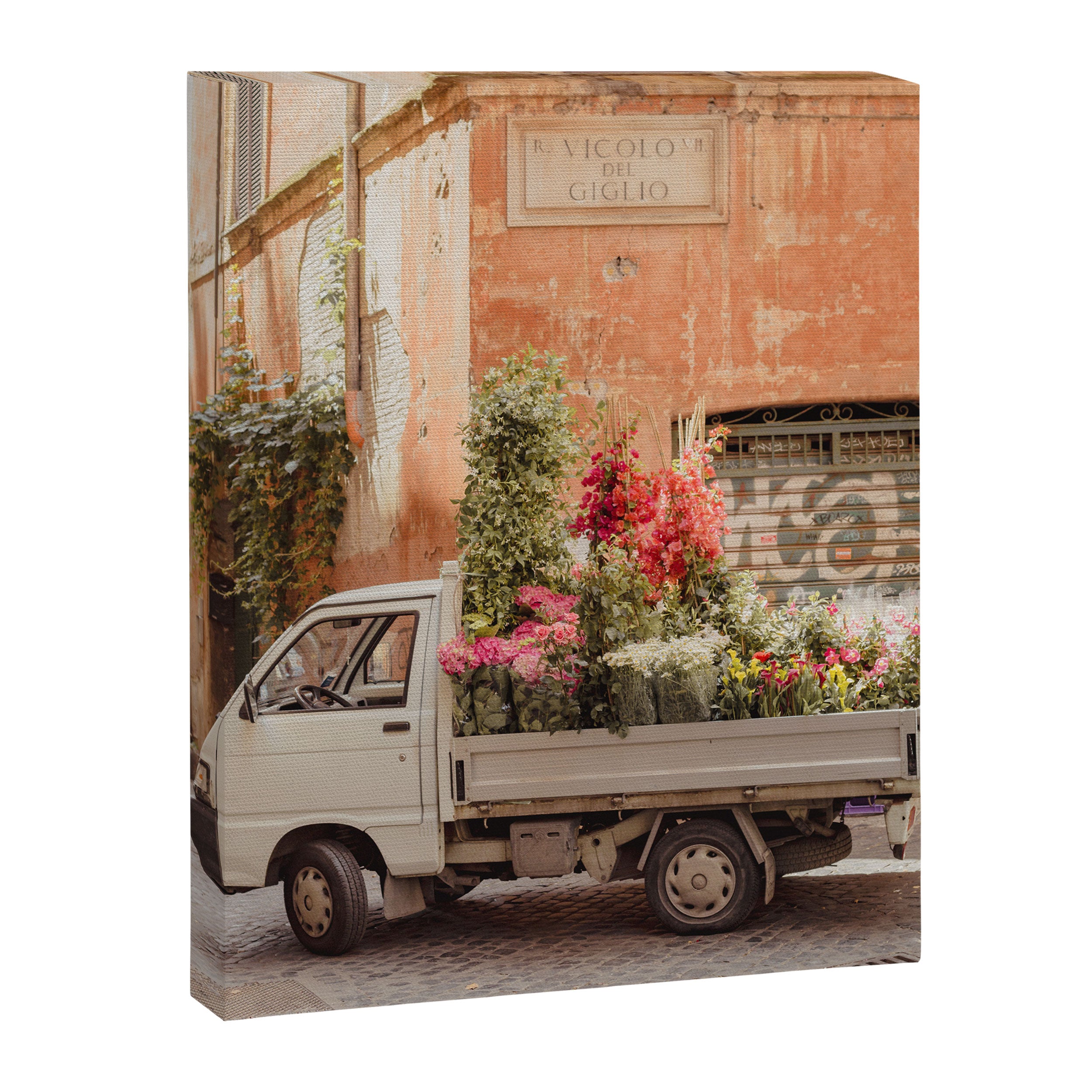 Rome cute van with lots of flowers | Roma street | Travel photography Canvas Print Gallery Image 6