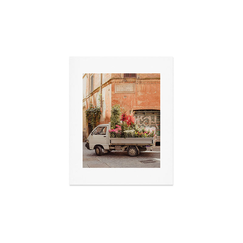 Rome cute van with lots of flowers | Roma street | Travel photography Art Print Gallery Image 1