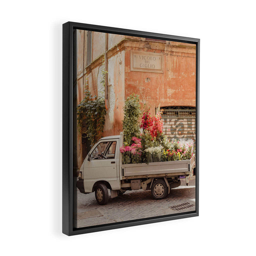 Rome cute van with lots of flowers | Roma street | Travel photography Framed Canvas Print Gallery Image 2