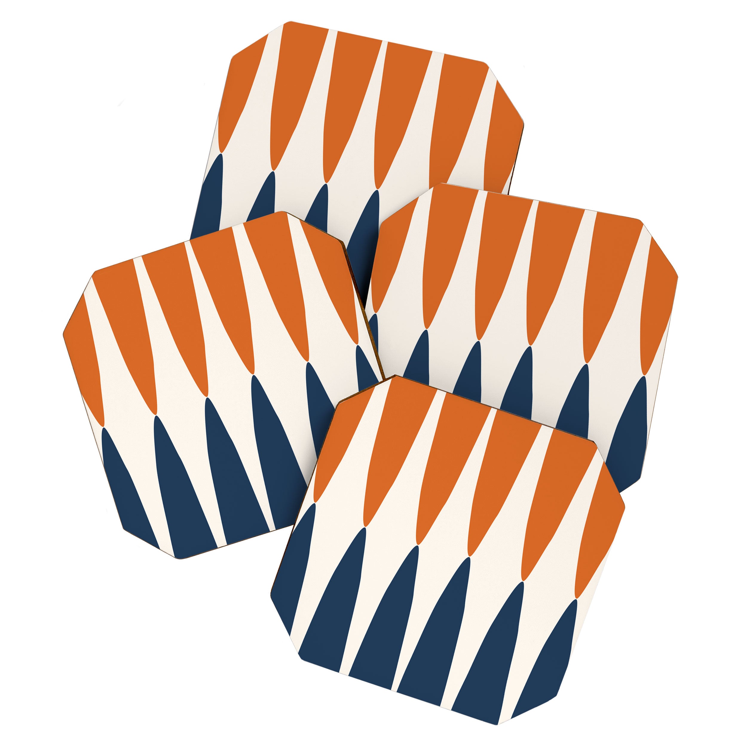 Abstract Shapes 106 Pattern in vintage Orange and Navy Blue  Coaster Gallery Image 1