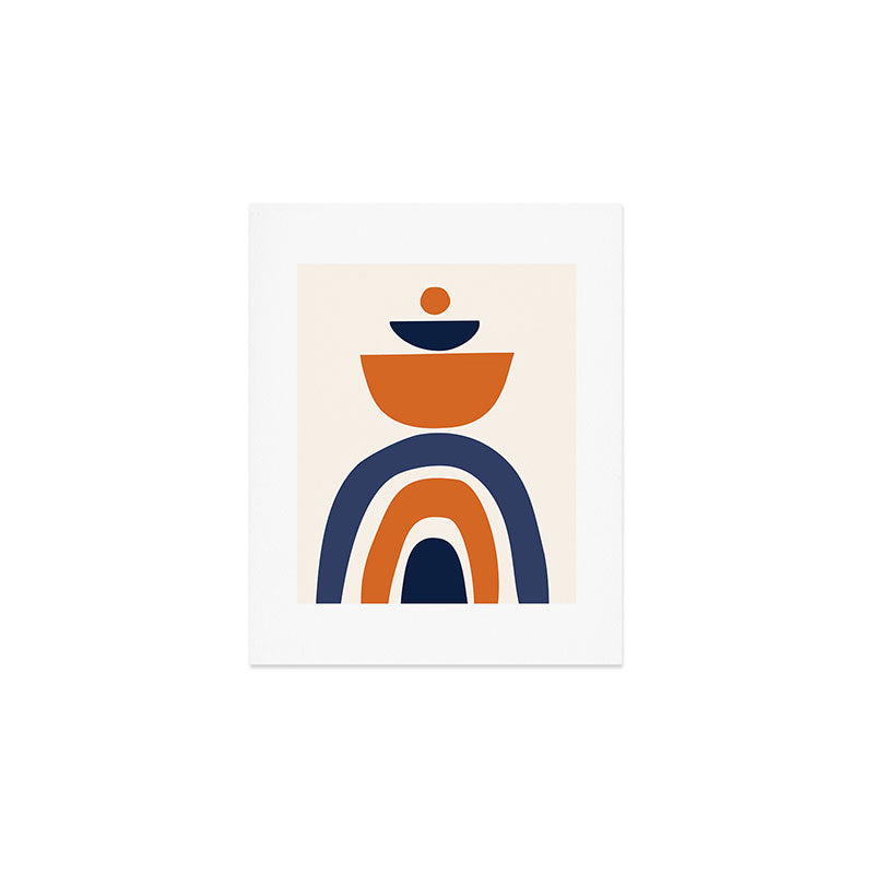 Abstract Shapes 14 in Orange and Navy Blue (Rainbow and Moon Phases Abstraction) Art Print Gallery Image 1