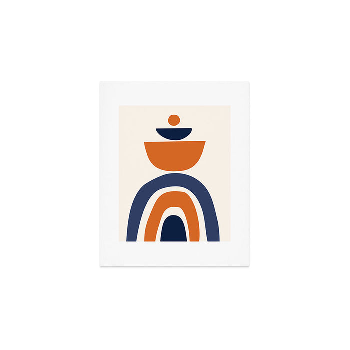Abstract Shapes 14 in Orange and Navy Blue (Rainbow and Moon Phases Abstraction) Art Print Gallery Image 1