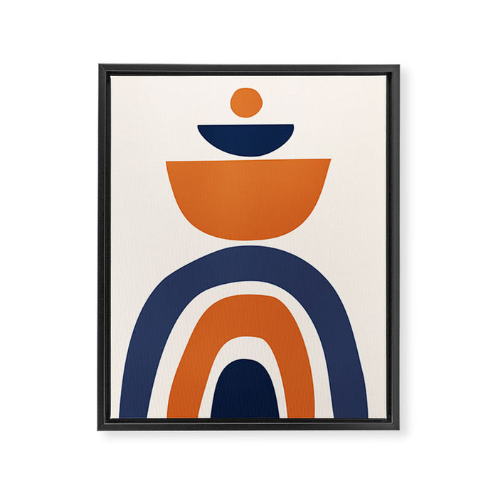 Abstract Shapes 14 in Orange and Navy Blue (Rainbow and Moon Phases Abstraction) Framed Canvas Print Gallery Image 1