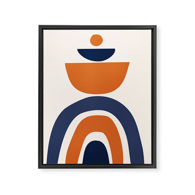 Abstract Shapes 14 in Orange and Navy Blue (Rainbow and Moon Phases Abstraction) Framed Canvas Print Gallery Image 8