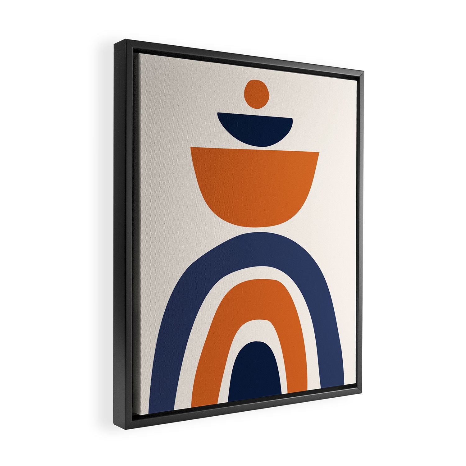 Abstract Shapes 14 in Orange and Navy Blue (Rainbow and Moon Phases Abstraction) Framed Canvas Print Gallery Image 2