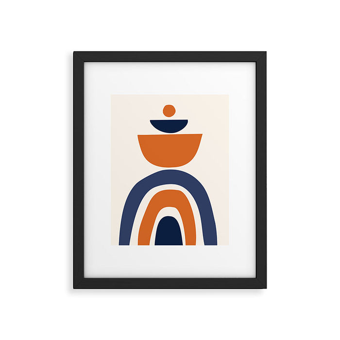 Abstract Shapes 14 in Orange and Navy Blue (Rainbow and Moon Phases Abstraction) Framed Art Print Gallery Image 1