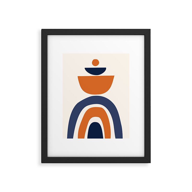 Abstract Shapes 14 in Orange and Navy Blue (Rainbow and Moon Phases Abstraction) Framed Art Print Gallery Image 6
