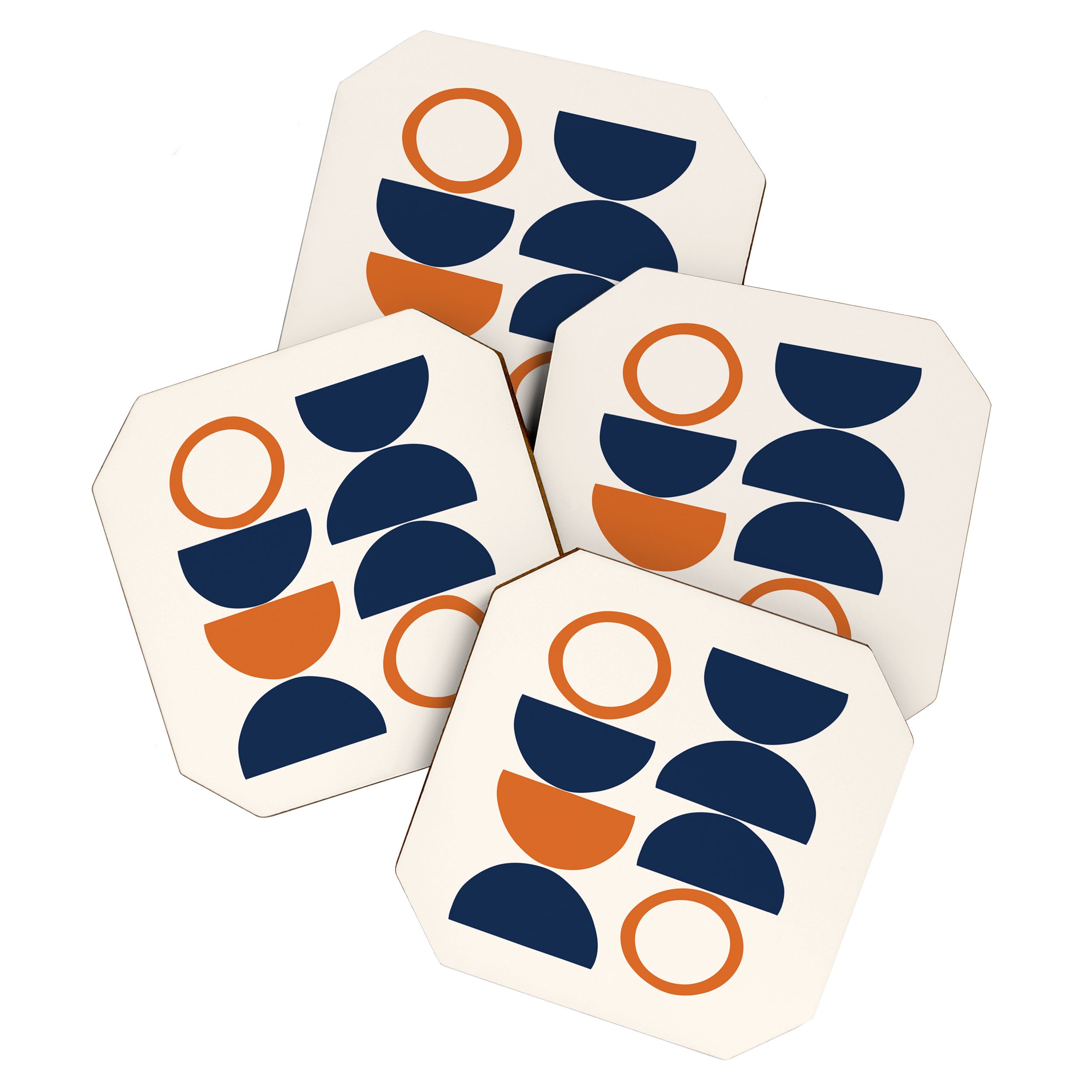 Abstract Shapes 19 in Orange and Navy Blue Coaster Gallery Image 1