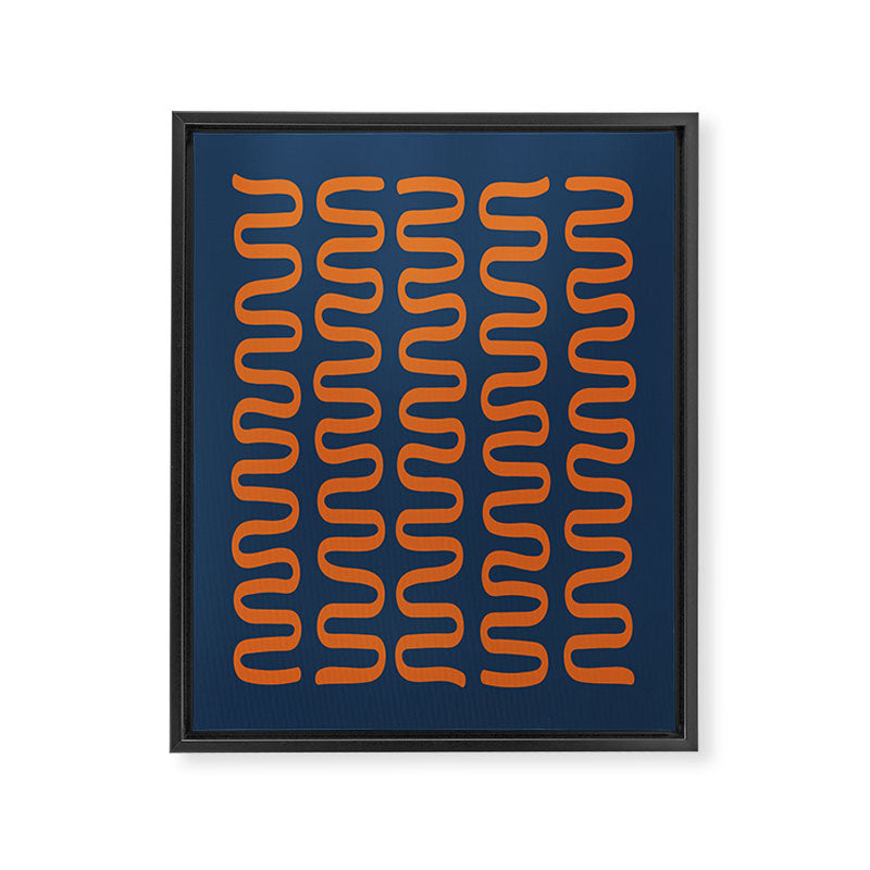 Abstract Shapes 268 in Navy Blue and Orange (Snake Pattern Abstraction) Framed Canvas Print Gallery Image 8