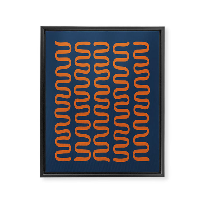 Abstract Shapes 268 in Navy Blue and Orange (Snake Pattern Abstraction) Framed Canvas Print Gallery Image 1