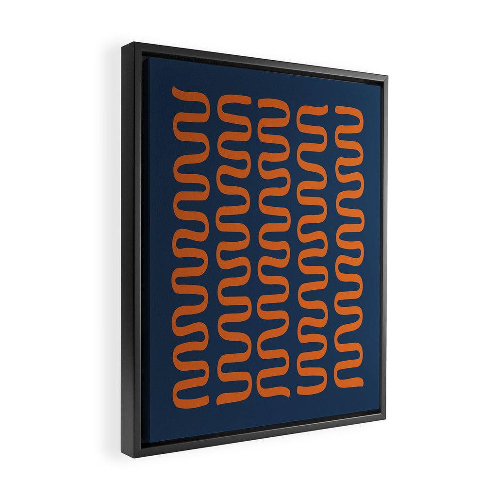 Abstract Shapes 268 in Navy Blue and Orange (Snake Pattern Abstraction) Framed Canvas Print Gallery Image 2