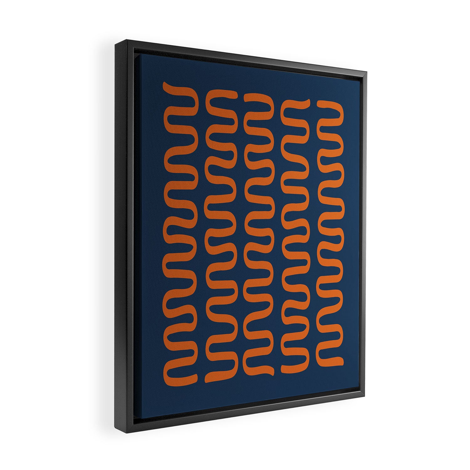 Abstract Shapes 268 in Navy Blue and Orange (Snake Pattern Abstraction) Framed Canvas Print Gallery Image 2