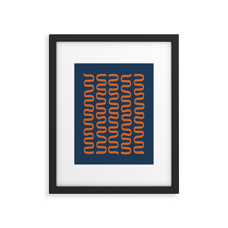 Abstract Shapes 268 in Navy Blue and Orange (Snake Pattern Abstraction) Framed Art Print Gallery Image 6