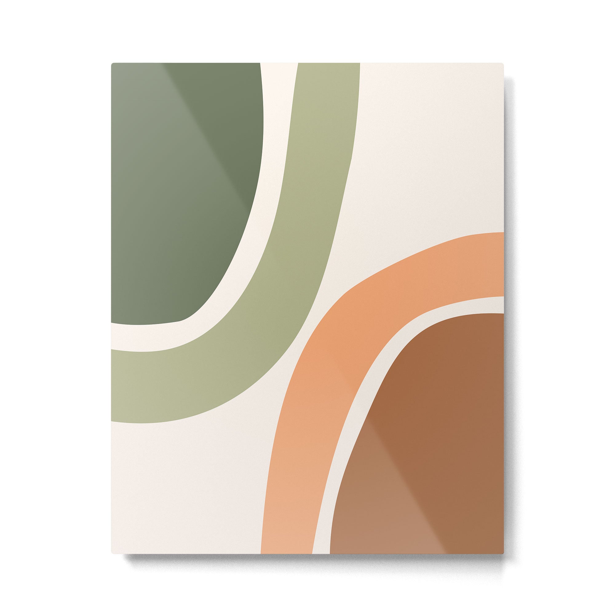 Abstract Shapes 55.2 in Sage Green and Terracotta (Rainbow Abstraction) Metal Print Gallery Image 6