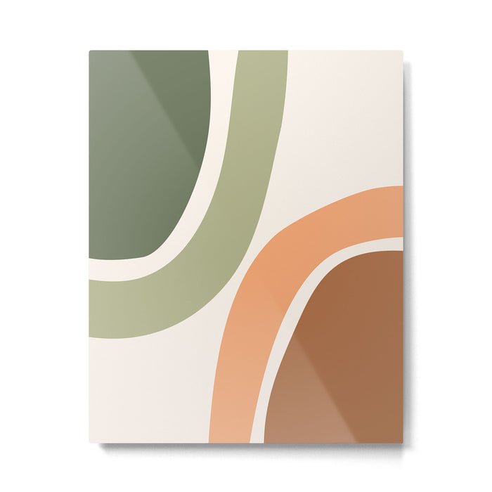 Abstract Shapes 55.2 in Sage Green and Terracotta (Rainbow Abstraction) Metal Print Gallery Image 1
