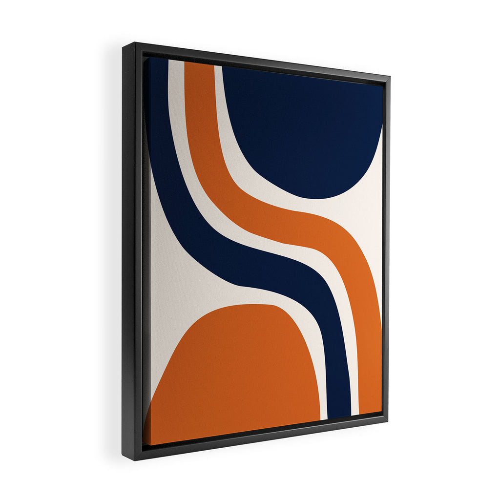 Abstract Shapes 66 in Vintage Orange and Navy Blue Framed Canvas Print Gallery Image 2